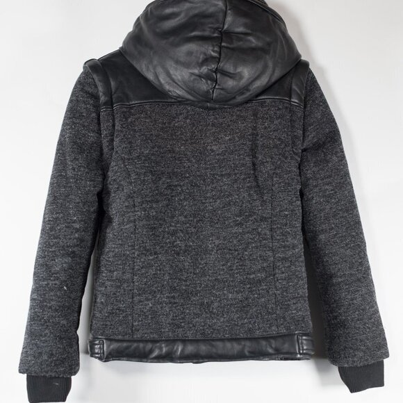 Lamarque Women's Size XS Black Gray Puffer Jacket Hooded Wool Leather Coat NWT - Picture 3 of 7
